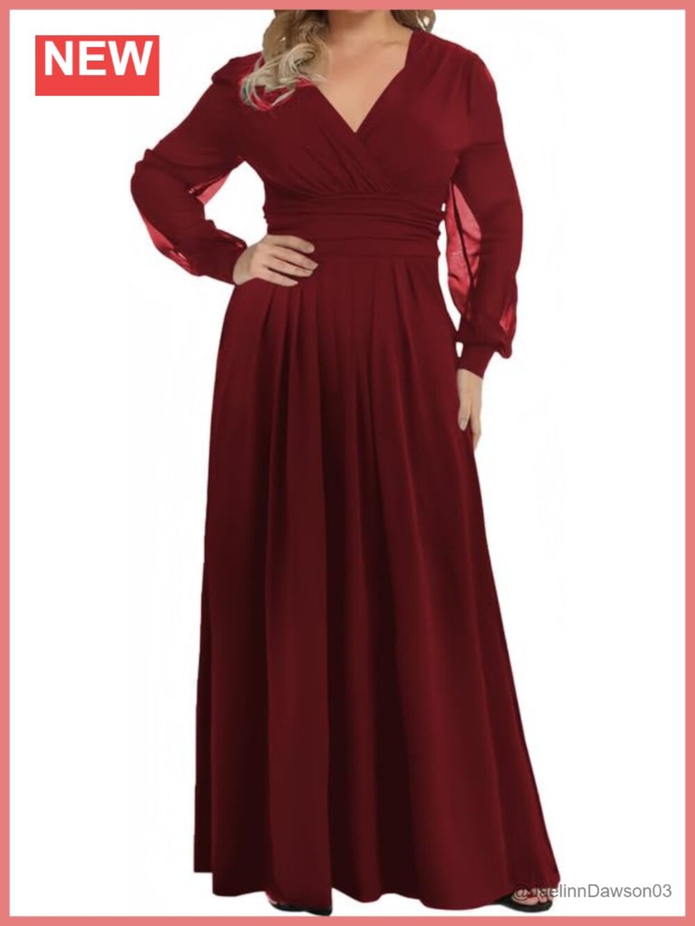 Plus Size Mesh Long Sleeve V-Wrap Maxi Dress with Pockets